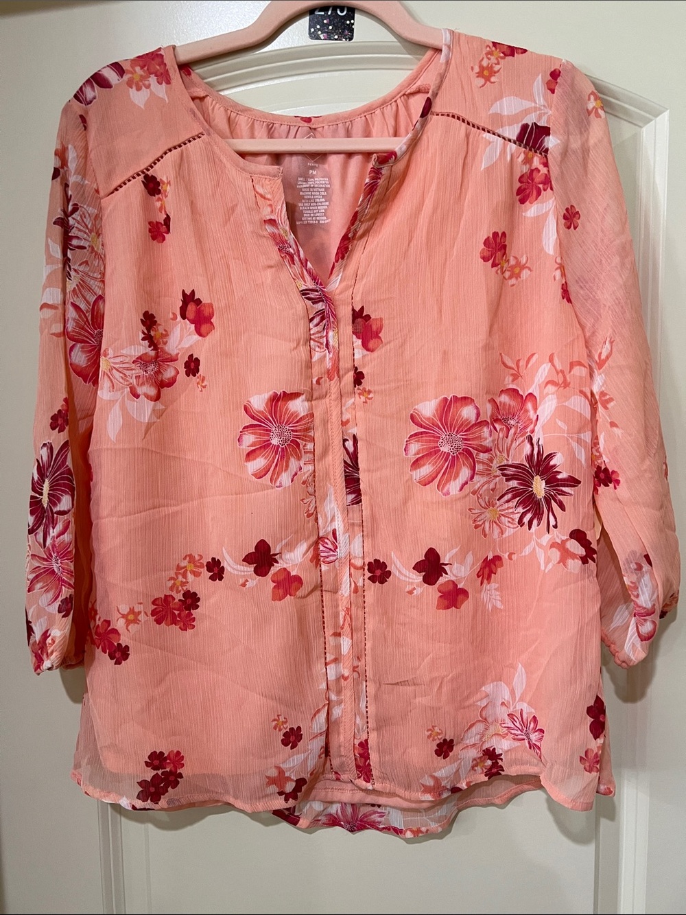 St. John's Bay Peach Floral Button-Front Blouse H273